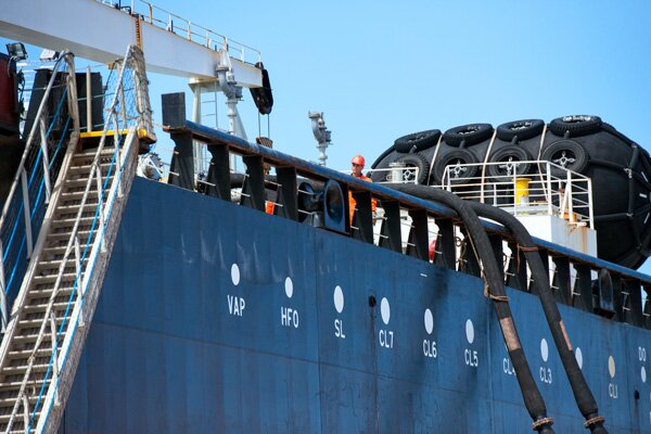 Blue oil tanker