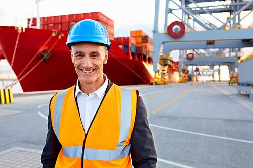 Man with blue safety helmet