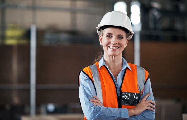 Woman with safety helmet