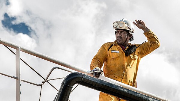 Man on oil tanker