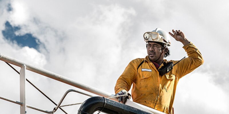 Man on oil tanker